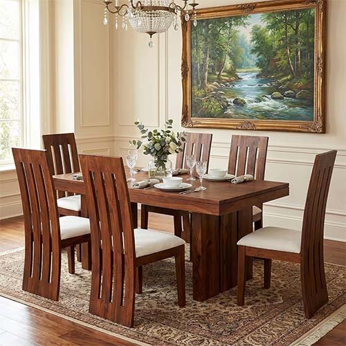 Malabar Solid Wood 6-Seater Dining Table Set