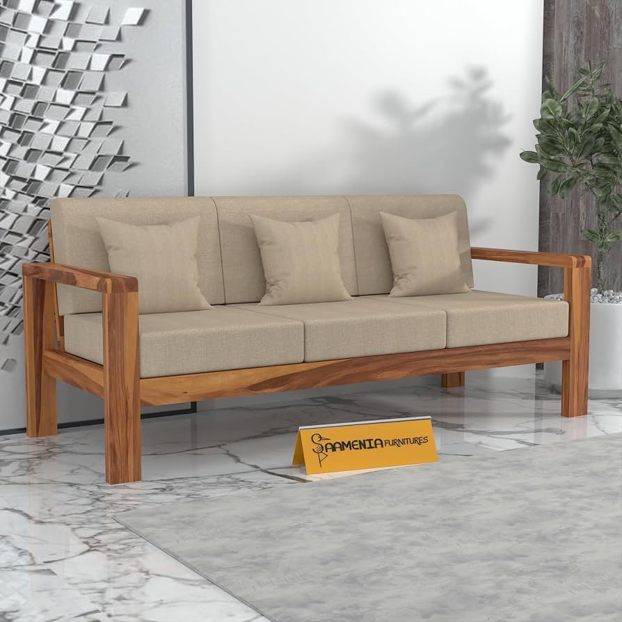 Hesper 3-Seater Solid Wood Honey-Finish Sofa
