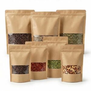 Premium Biodegradable Kraft Stand-Up Pouches with Window (Pack of 500)